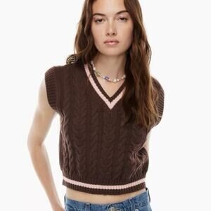 Aritzia Sunday Best Winston Sweater Vest Merino Wool Size Large Brown